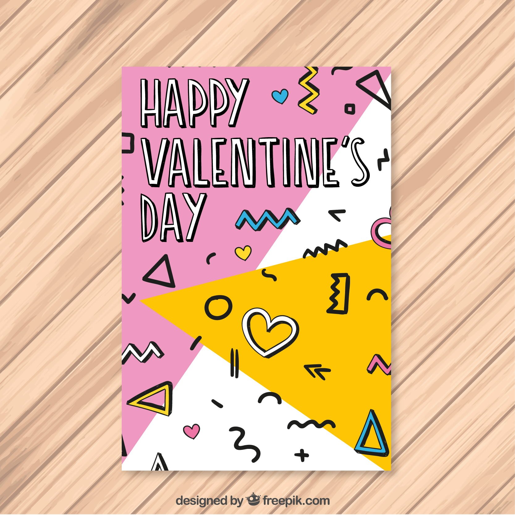 Happy valentine card in memphis style