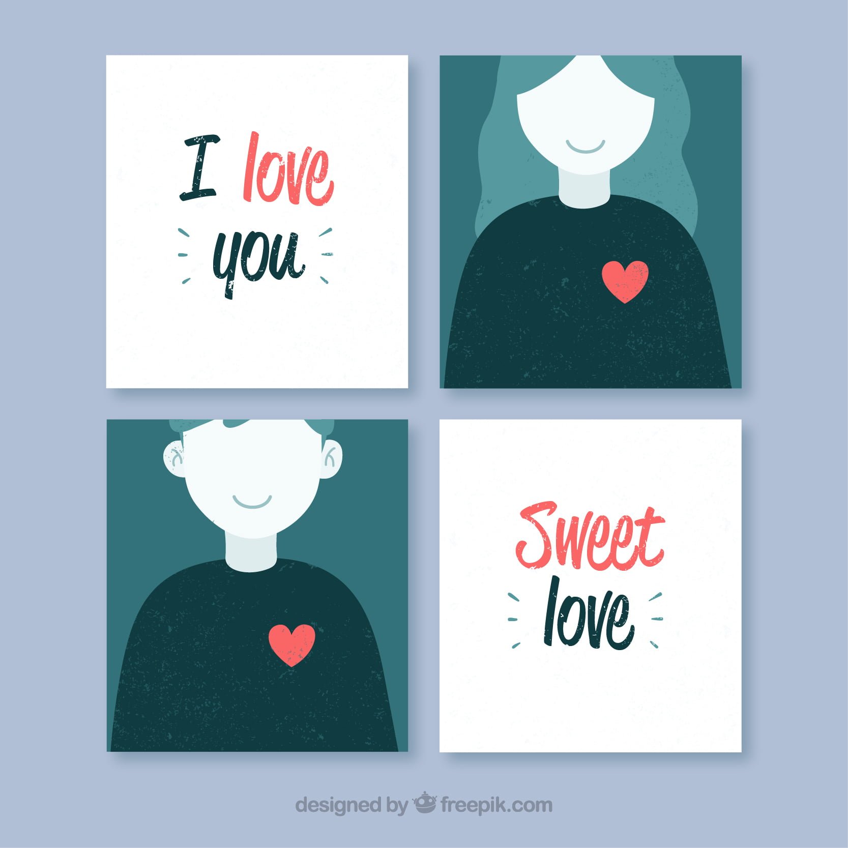 Pack of four vintage cards with love messages