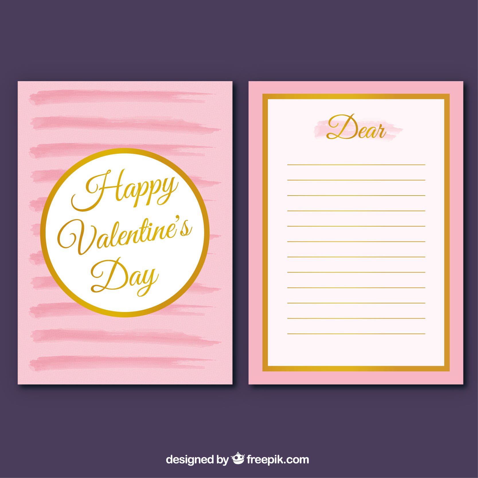 Pink valentine card with golden details