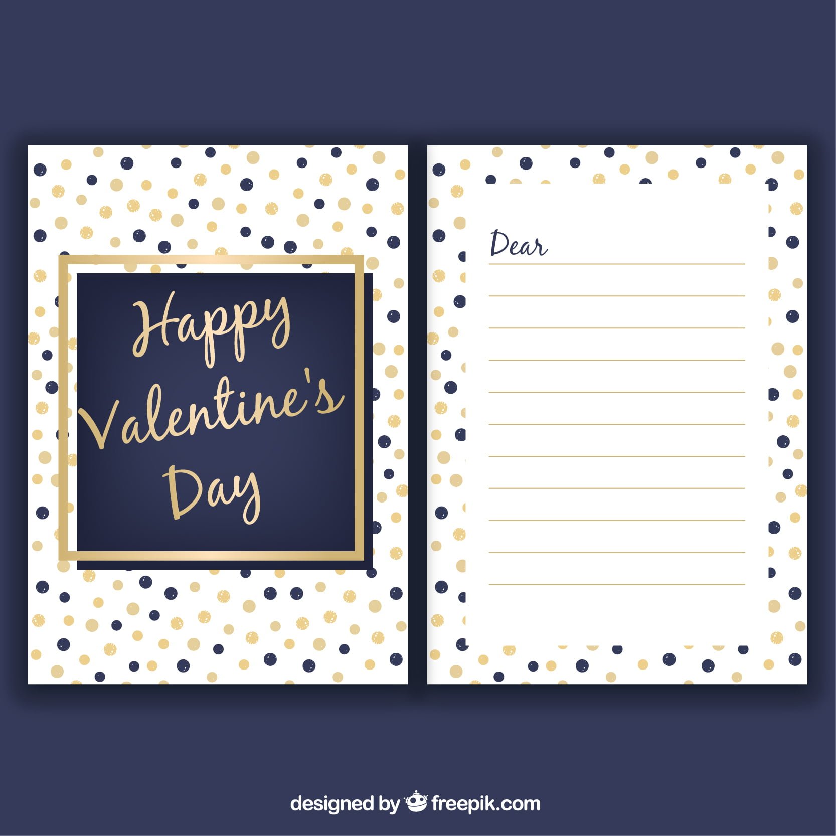 Polka dot valentine card with golden details